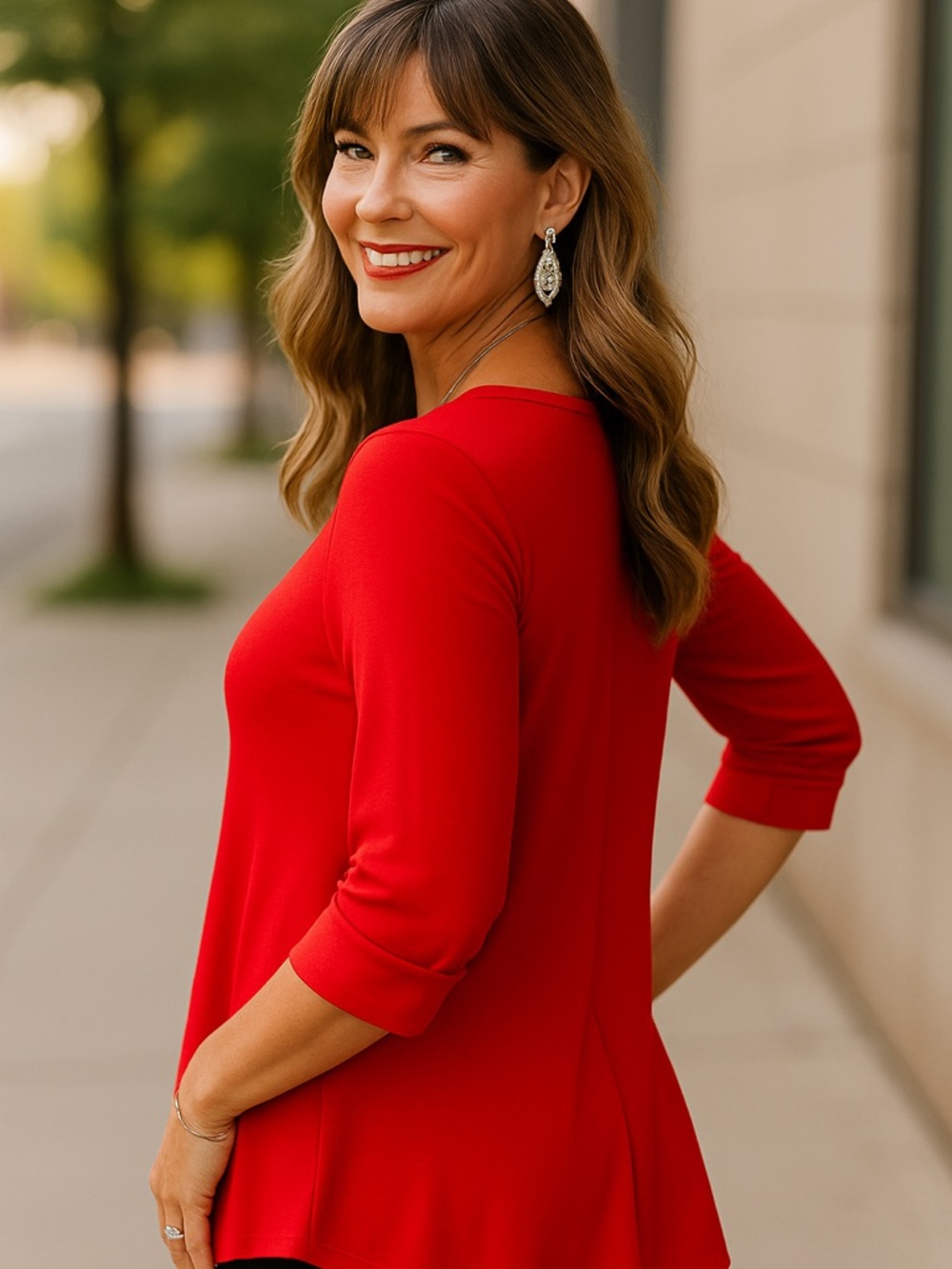 Chris & Carol Red 3/4 Sleeve Swing Top
